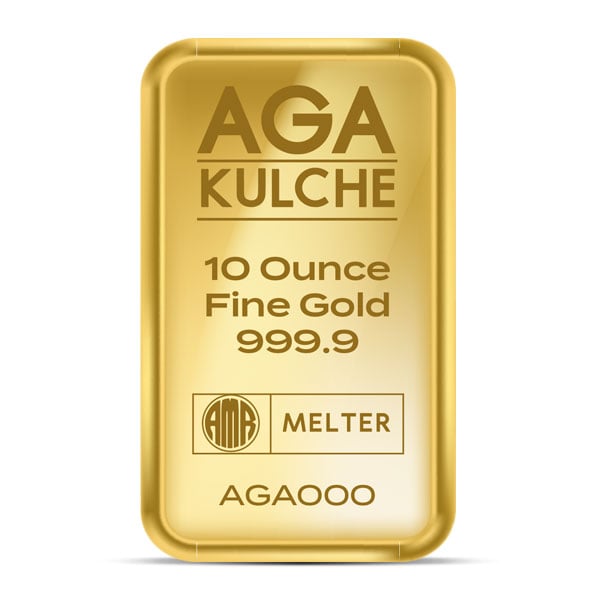 AgaBullion Gold Bar, 10 Troy Ounce, .9999 Pure in Assay Package