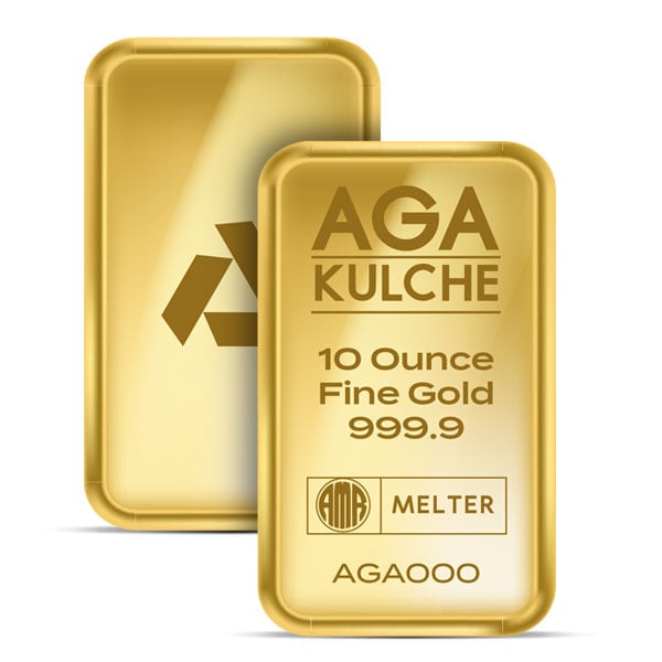 AgaBullion Gold Bar, 10 Troy Ounce, .9999 Pure in Assay Package