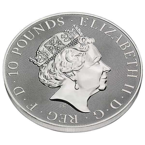 British Royal Mint Queen's Beast; White Lion - 10 Oz Silver Coin .9999 Pure thumbnail