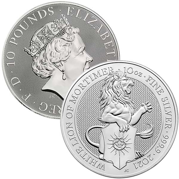 British Royal Mint Queen's Beast; White Lion - 10 Oz Silver Coin .9999 Pure thumbnail