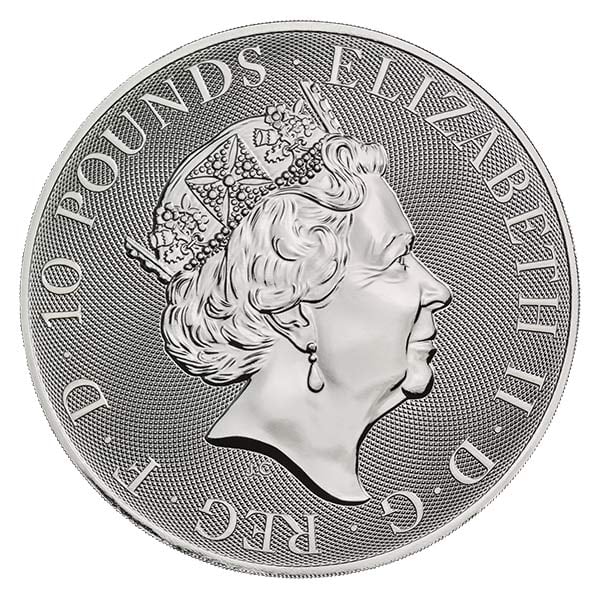 British Royal Mint Queen's Beast; Black Bull - 10 Oz Silver Coin .9999 Pure thumbnail