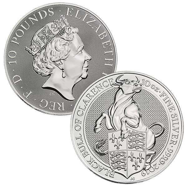 British Royal Mint Queen's Beast; Black Bull - 10 Oz Silver Coin .9999 Pure