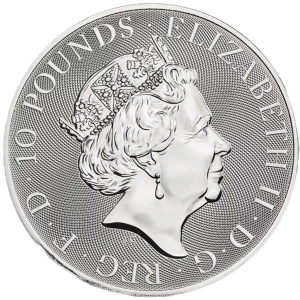 British Royal Mint Queen's Beast; Falcon - 10 Oz Silver Coin .9999 Pure