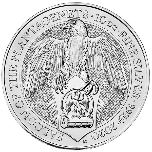 2020 British Royal Mint Queen's Beast; Falcon - 10 Oz Silver Coin .9999 Pure