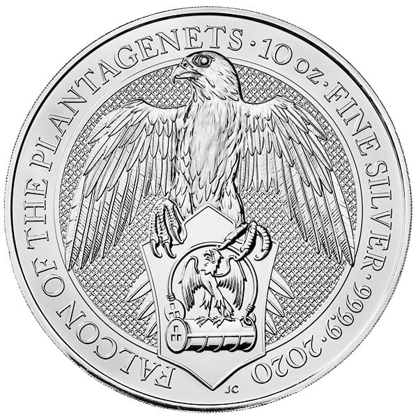 British Royal Mint Queen's Beast; Falcon - 10 Oz Silver Coin .9999 Pure