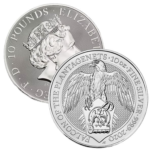 British Royal Mint Queen's Beast; Falcon - 10 Oz Silver Coin .9999 Pure thumbnail