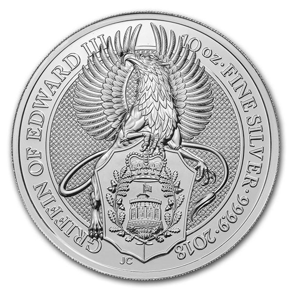 British Royal Mint Queen's Beast; Griffin - 10 Oz Silver Coin .9999 Pure