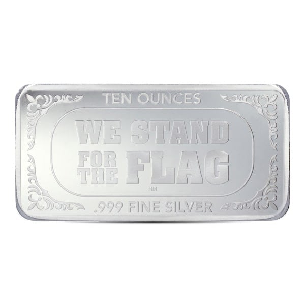 American Flag Design Silver Bar - 10 Ounce .999 Pure