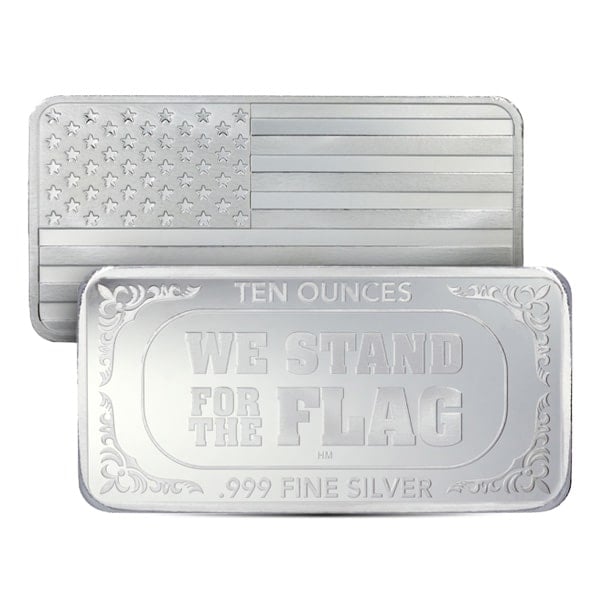 American Flag Design Silver Bar - 10 Ounce .999 Pure