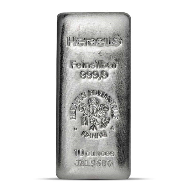 Heraeus 10 Ounce Bar, .999 Pure Silver