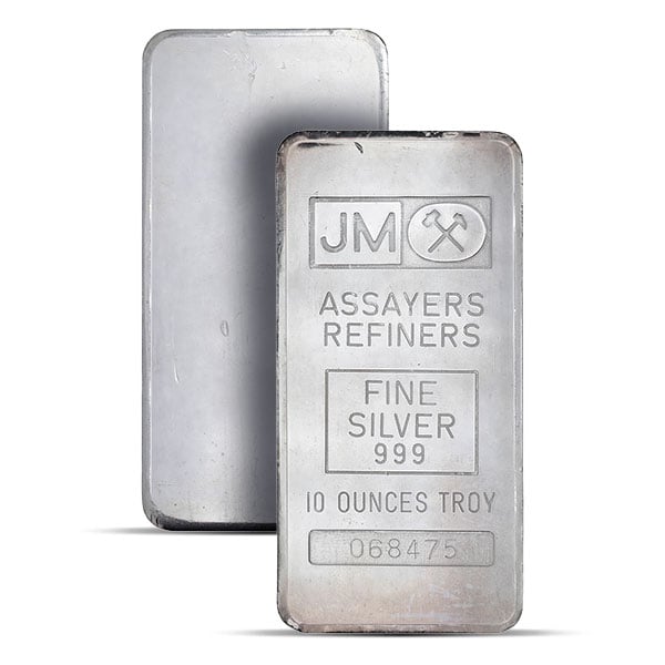 Vintage Design Johnson Matthey Silver Bar 10 Troy Ounces,