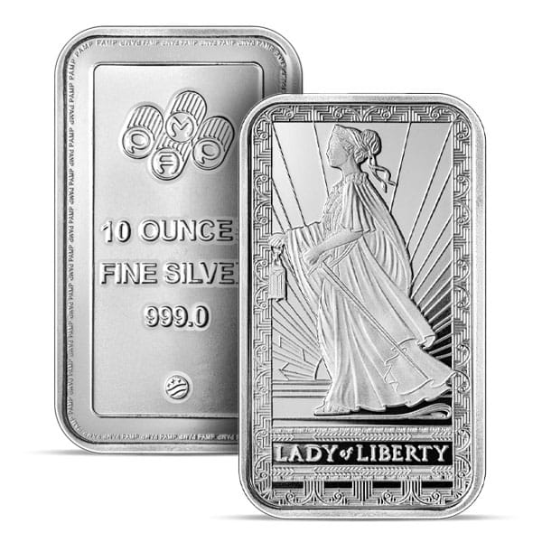 PAMP Suisse Lady Of Liberty 10 Ounce Bar, .999 Pure Silver