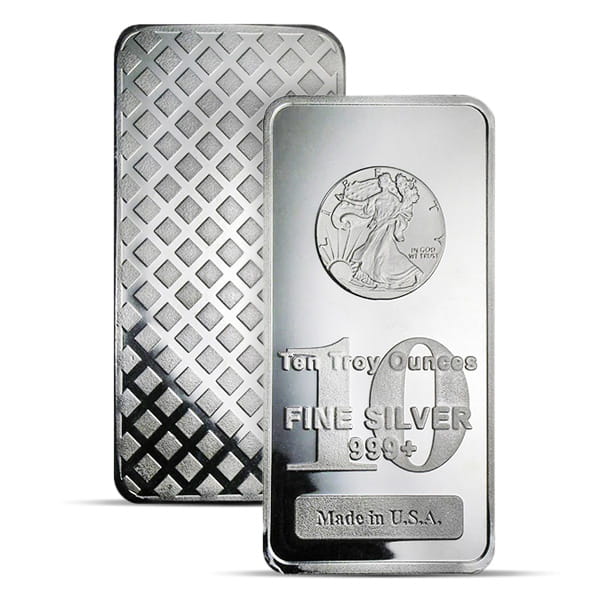 Walking Liberty Design Silver Bar - 10 Ounce .999 Pure