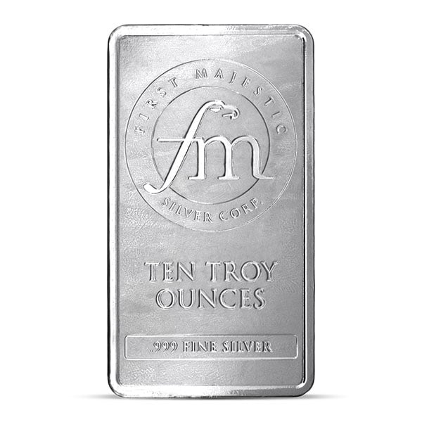 First Majestic Silver Bar - 10 Troy Ounce, .999 Pure