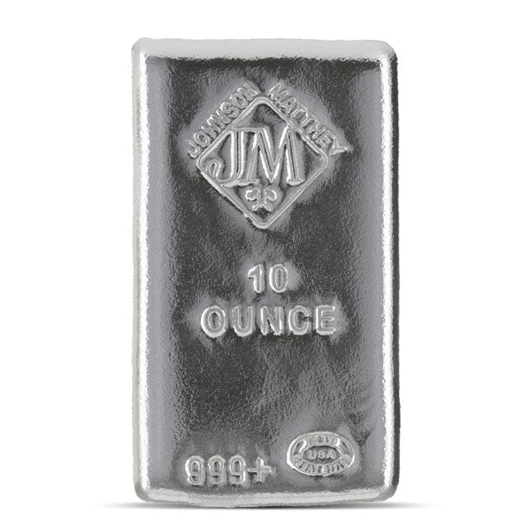 Johnson Matthey 10-oz Silver Bar (Poured), .999 Pure