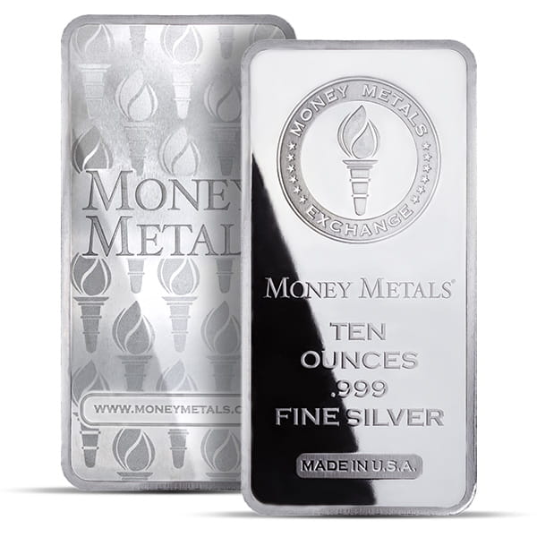 Money Metals Design Silver Bar - 10 Ounce .999 Pure (Minted)