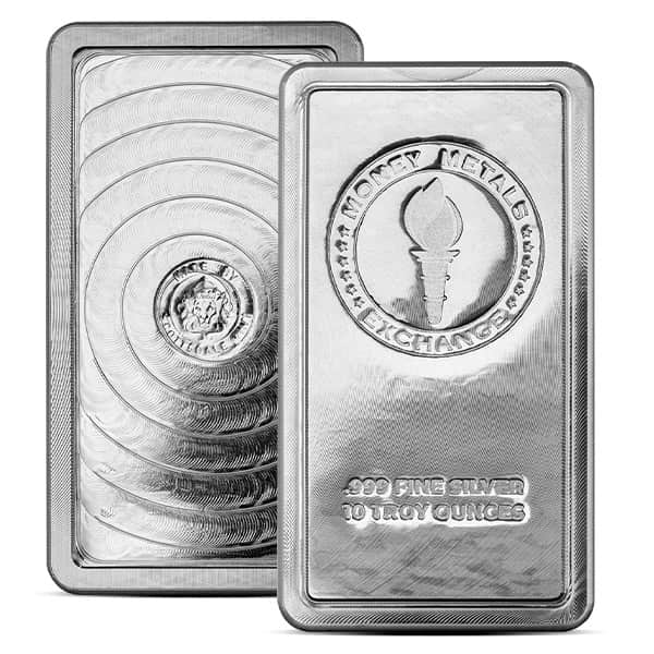 Money Metals Stacker 10 Troy Ounce Silver Bar, .999 Pure
