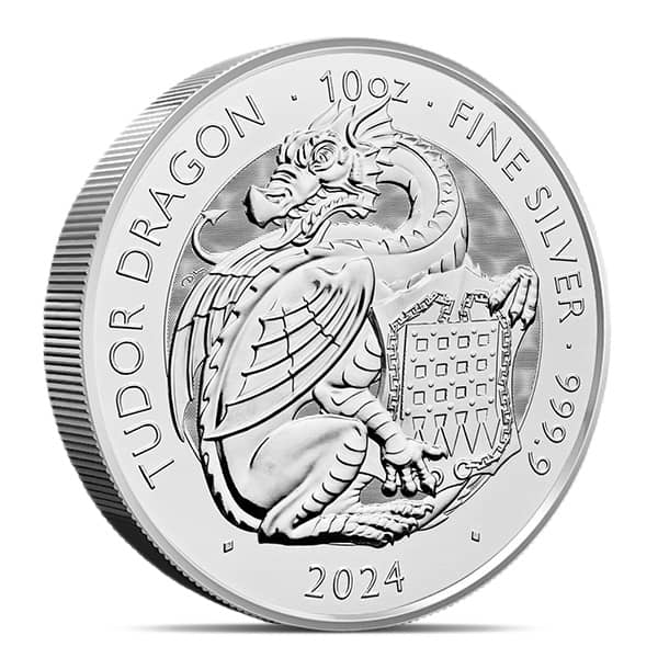 2024 10 Oz British Royal Mint Tudor Beasts; Tudor Dragon - .9999 Pure Silver Coin
