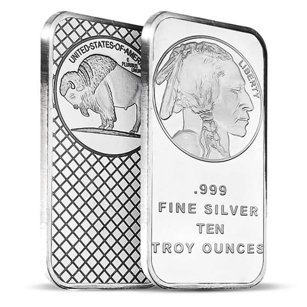 Buffalo Design Silver Bar - 10 Ounce .999 Pure