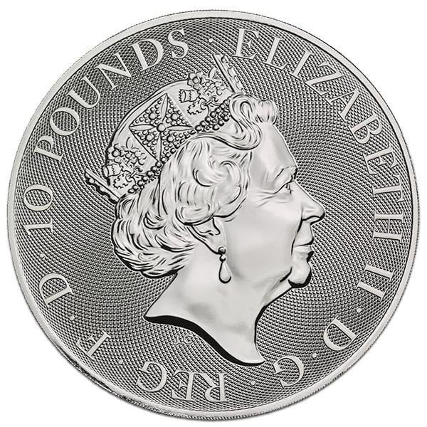 British Royal Mint Queen's Beast; Yale - 10 Oz Silver Coin .9999 Pure