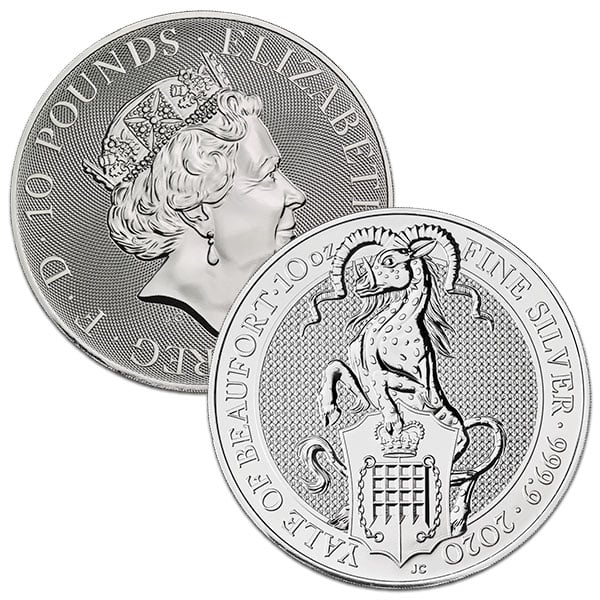 British Royal Mint Queen's Beast; Yale - 10 Oz Silver Coin .9999 Pure