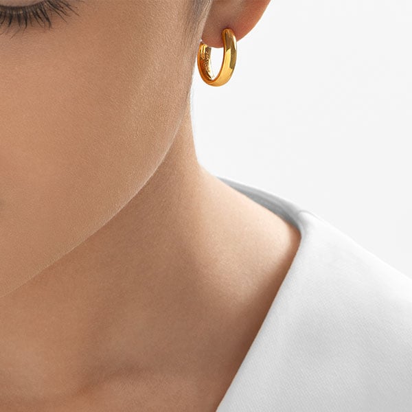 Gold Earrings - Classic Round Hoops **Polished Finish** - 11.2 Grams, 24K Pure thumbnail