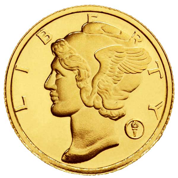 1/10th Ounce Gold Round - Mercury Design, .9999 Pure