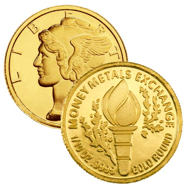 1/10th Ounce Gold Round - Mercury Design, .9999 Pure