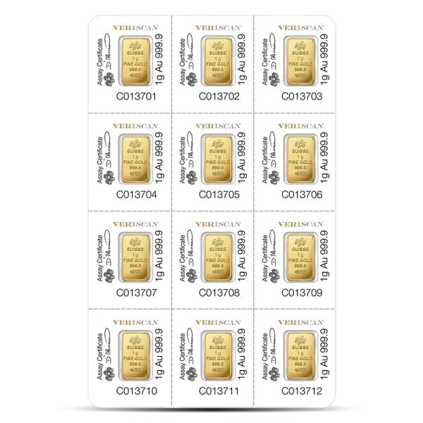 PAMP Multigram+12 Gold Bars - Qty 12 x 1g Bars .9999 Pure