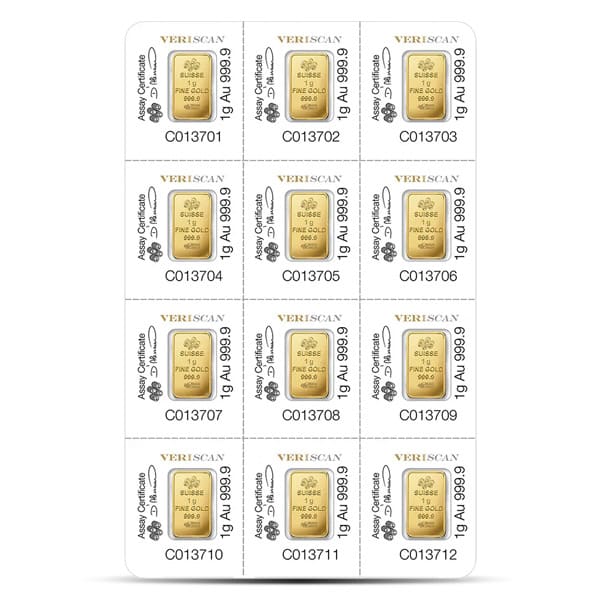 PAMP Multigram+12 Gold Bars - Qty 12 x 1g Bars .9999 Pure