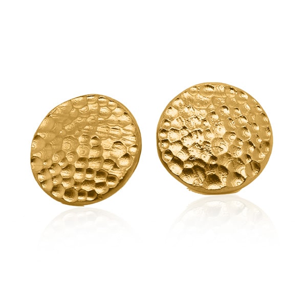 Gold Earrings - Hammered Shields **Matte Finish** - 17.1 Grams, 24K Pure