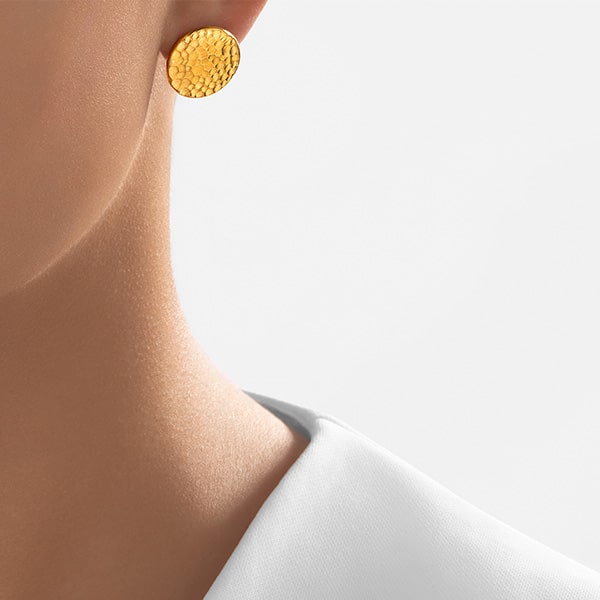 Gold Earrings - Hammered Shields **Matte Finish** - 17.1 Grams, 24K Pure