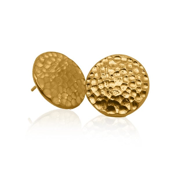Gold Earrings - Hammered Shields **Matte Finish** - 17.1 Grams, 24K Pure