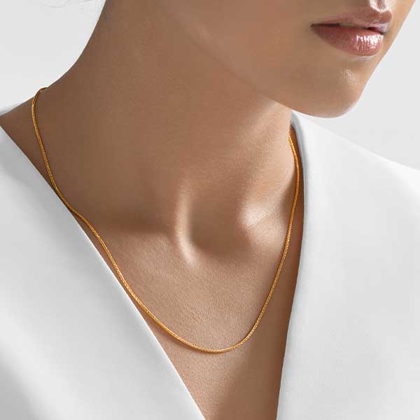 Gold Chain - 2.4 mm Wheat Design - 46 cm (18.1") Length, 16.3 Grams 22k Gold