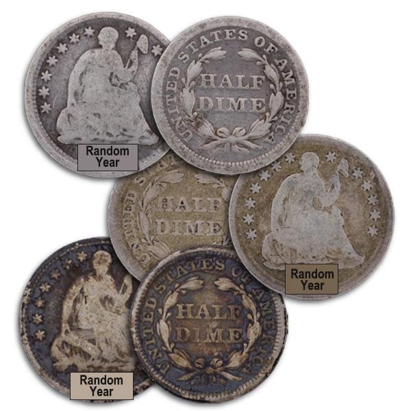 1837 - 1873 Silver Half Dime, Seated Liberty (Good to Very Good)