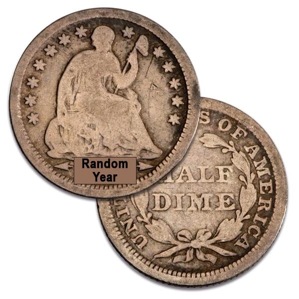1837 - 1873 Silver Half Dime, Seated Liberty (Good to Very Good)