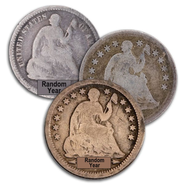 1837 - 1873 Silver Half Dime, Seated Liberty (Good to Very Good)