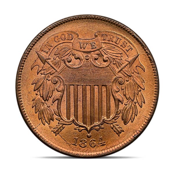 Civil War US Coins (2pc) - 1864 2 Cent and 1865 3 Cent (Good to Very Good)