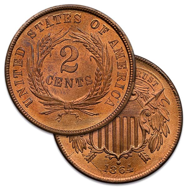 Civil War US Coins (2pc) - 1864 2 Cent and 1865 3 Cent (Good to Very Good)