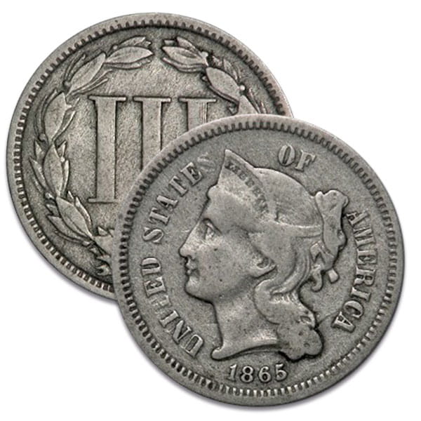 Civil War US Coins (2pc) - 1864 2 Cent and 1865 3 Cent (Good to Very Good)