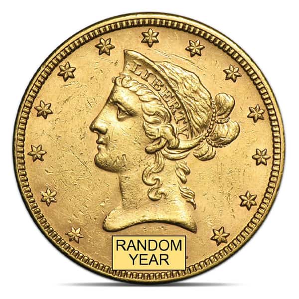 $10 Liberty U.S. Gold (1866-1907), Almost Uncirculated (AU), 0.4838 Troy Ounce Gold Content
