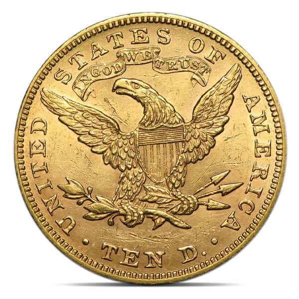 $10 Liberty U.S. Gold (1866-1907), Almost Uncirculated (AU), 0.4838 Troy Ounce Gold Content
