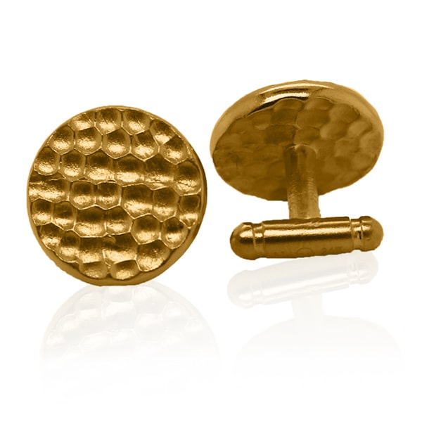 Gold Cufflinks - Hammered Discs **Hybrid Finish** - 19.8 Grams, 24K Pure