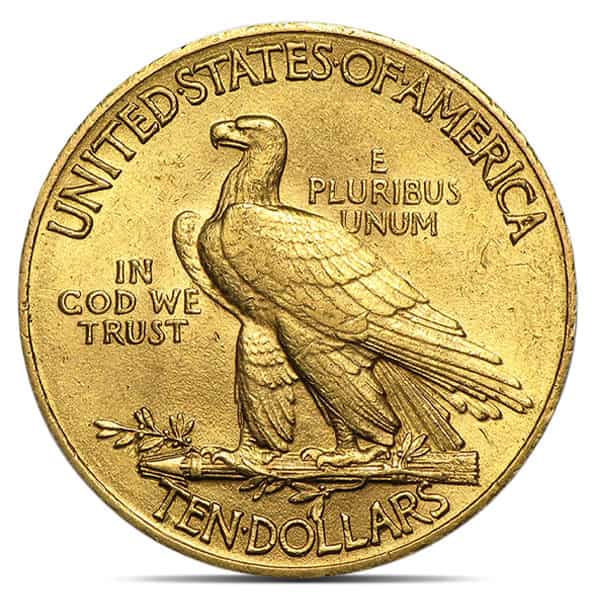 $10 Indian Head U.S. Gold (1907-1933), Almost Uncirculated (AU), 0.4838 Troy Ounce Gold Content