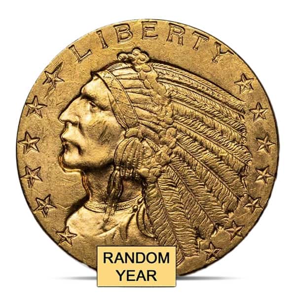 $5 Indian Head U.S. Gold (1908–1916, 1929), Brilliant Uncirculated (BU), 0.2419 Troy Ounce Gold Content