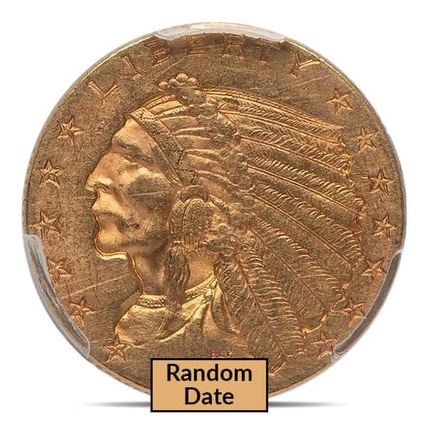 MS61 Graded $2.50 Indian Head U.S. Gold Coin (PCGS / NGC) - Random Dates