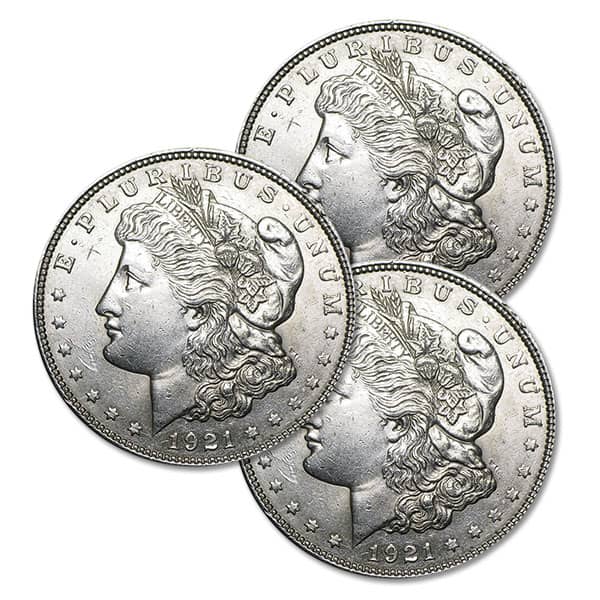 1921 AU Morgan Dollars 3 Coin Set (All 3 Mints, P/D/S)
