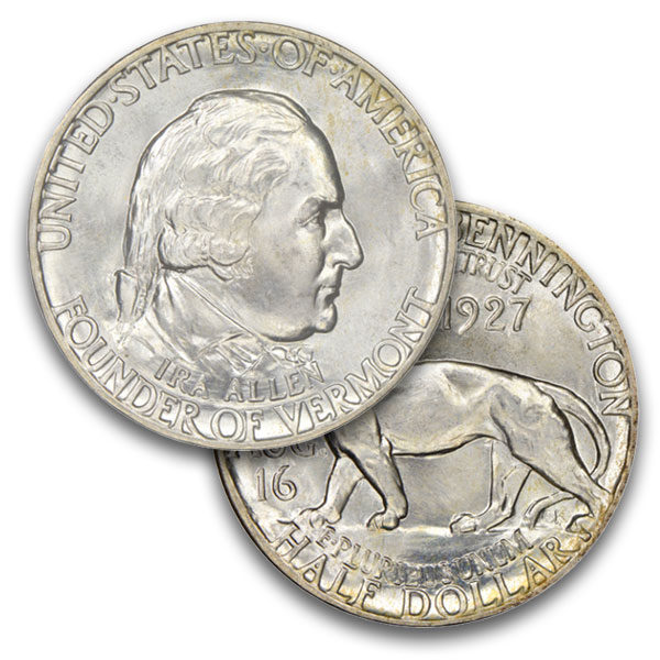 1927 Commemorative Vermont Silver Half Dollar - Almost Uncirculated