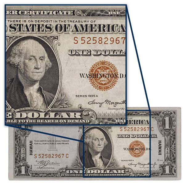 $1 U.S. Brown Seal Note, Hawaii (Good to Fine), 1935-A
