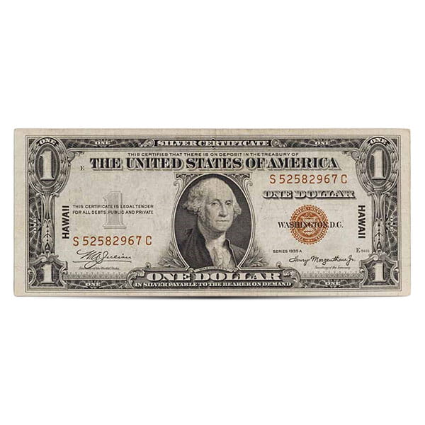 $1 U.S. Brown Seal Note, Hawaii (Good to Fine), 1935-A